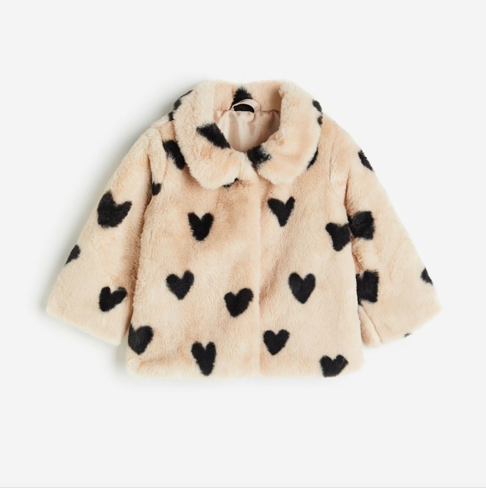 H&M Toddler Heart Print Fuzzy Coat